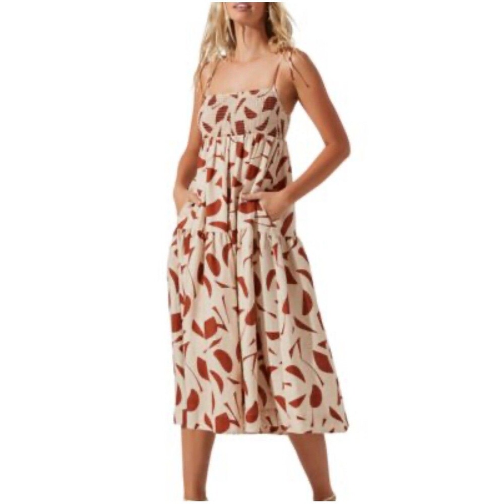 Astr The Label Marlene Printed Midi Dress Sz S Linen Blend Summer Beach Casual